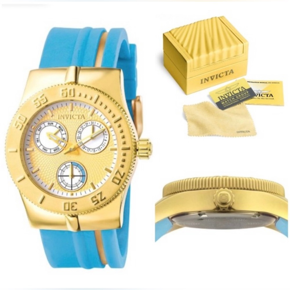 NIB Invicta Lady Wildflower Collection Gold-Tone Light Blue Watch